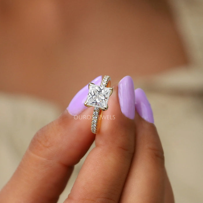 Princess Cut Solitaire Accent Engagement Ring