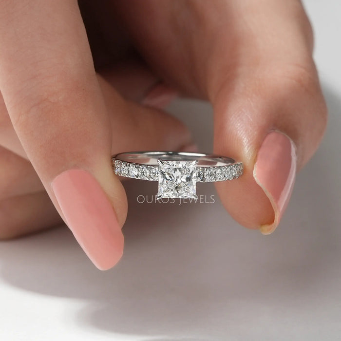[4 Prong Set Princess Cut Lab Diamond Ring]-[Ouros Jewels]