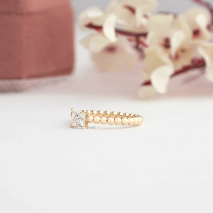 [Princess Cut Solitaire Bubble Ring Yellow Gold]-[Ouros Jewels]