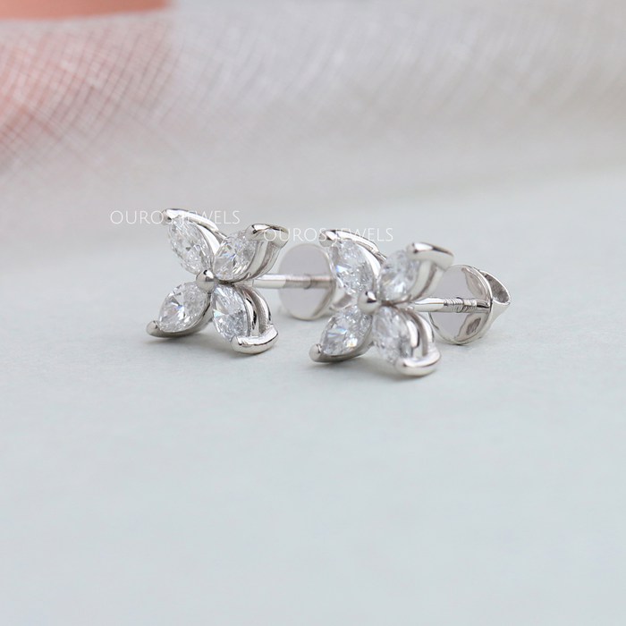 Marquise Cut Flower Diamond Stud Earrings