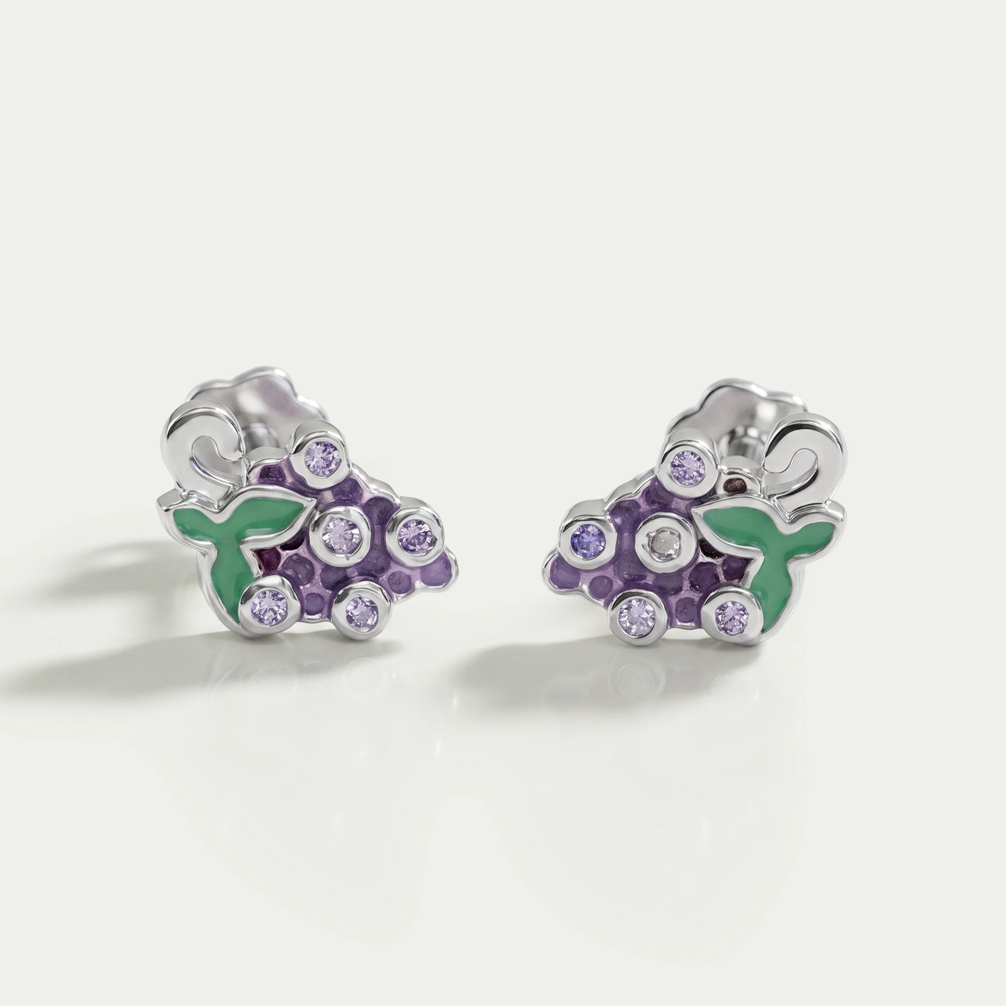 Purple Gemstone And Enamel Grape Earrings For Kids