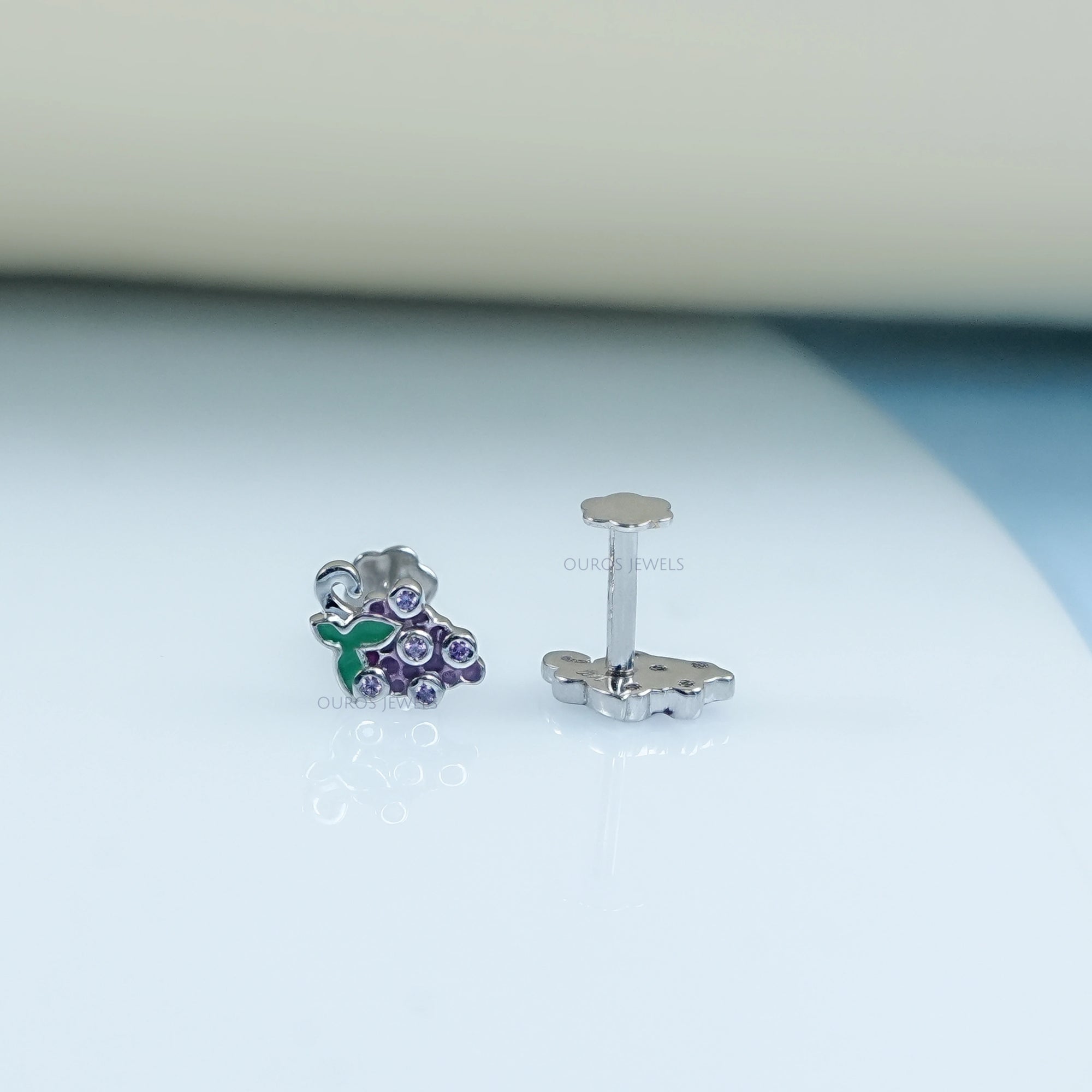 Purple Gemstone And Enamel Grape Earrings For Kids