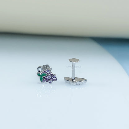 Purple Gemstone And Enamel Grape Earrings For Kids