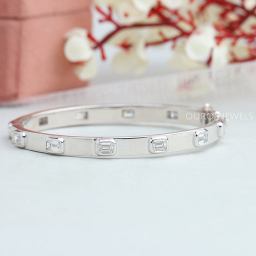 Emerald Cut Bezel Set Diamond Bangle