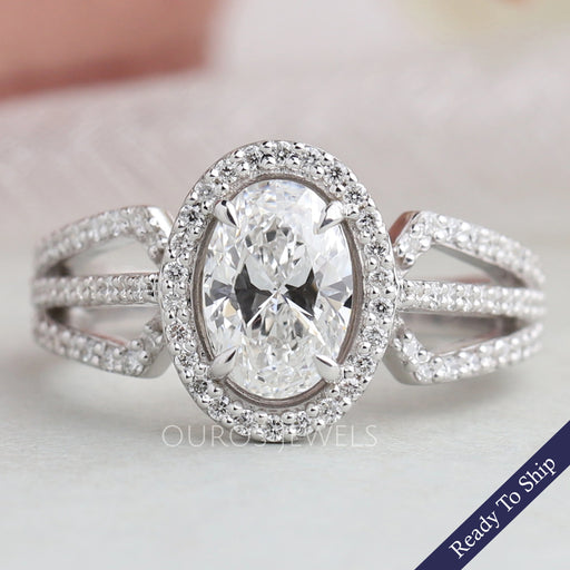 Oval Cut Halo Lab Grown Diamond Engagement Ring