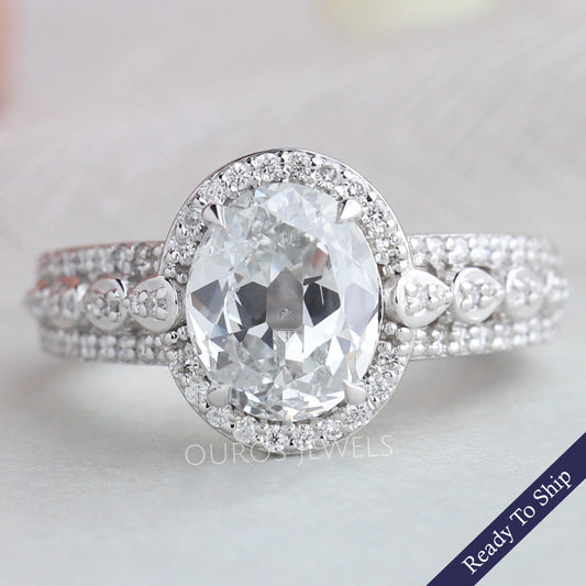 Old Mine Oval Cut Halo Diamond Engagement Ring