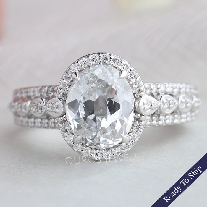Old Mine Oval Cut Halo Diamond Engagement Ring
