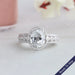 [Old mine oval cut diamond with round cut lab diamond halo engagement ring]-[Ouros Jewelws]