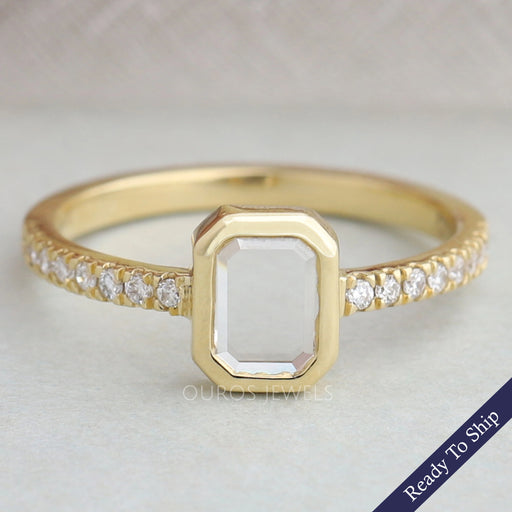 Portrait Cut Emerald Diamond Solitaire Accent Ring