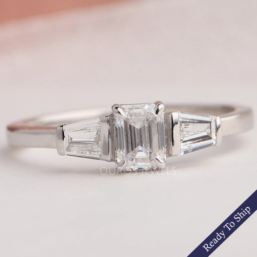 Three Stone Emerald Diamond Engagement Ring