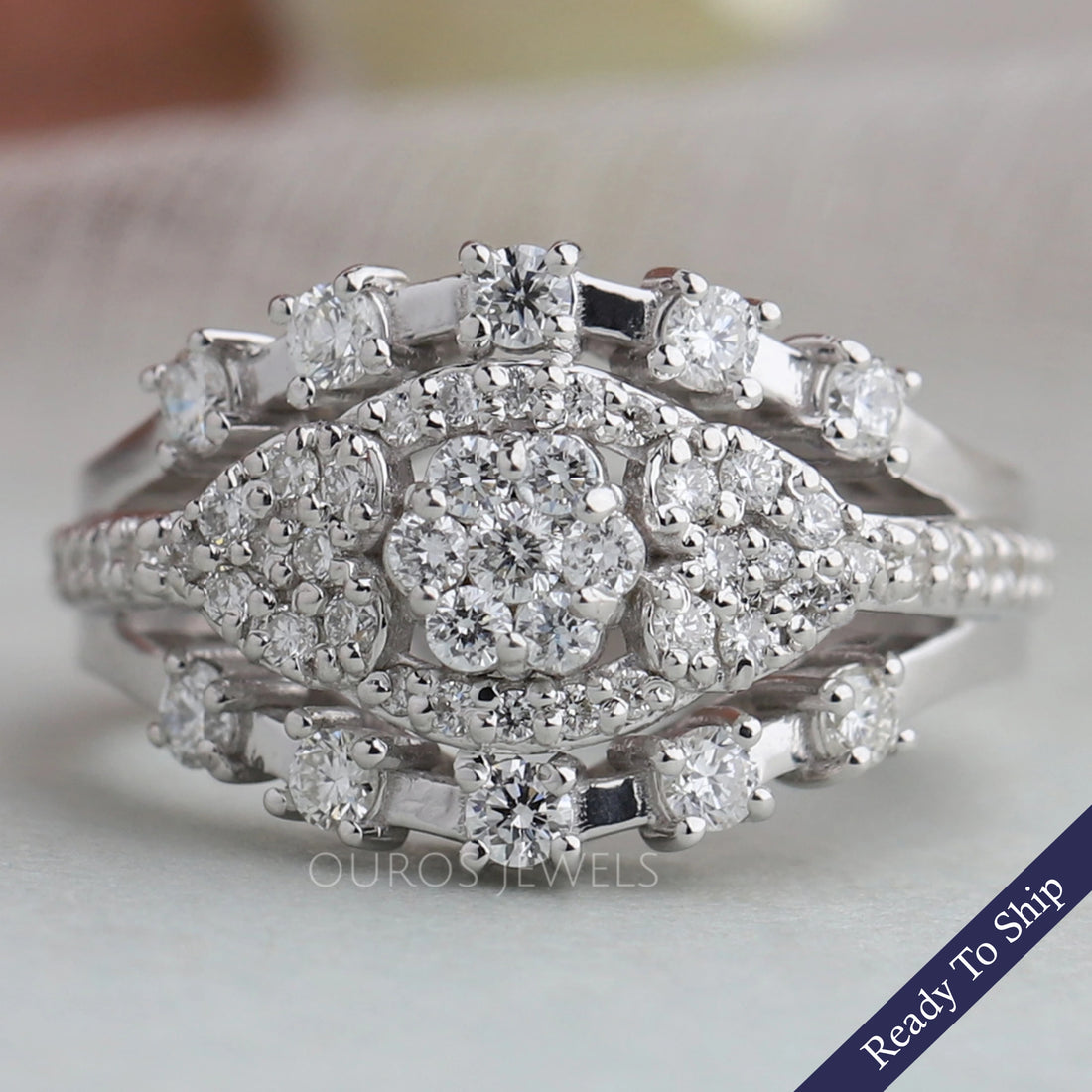 Floral Style Round Cluster Diamond Engagement Ring