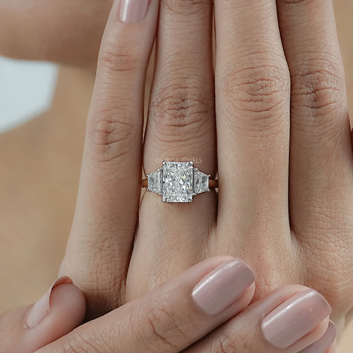 Three Stone Radiant And Trapezoid Lab Diamond Ring Ring