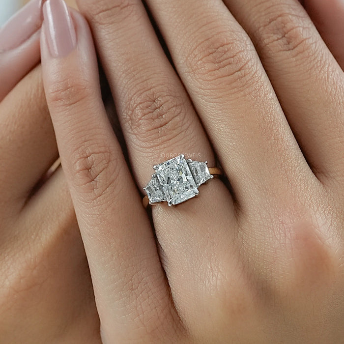 Three Stone Radiant And Trapezoid Lab Diamond Ring Ring