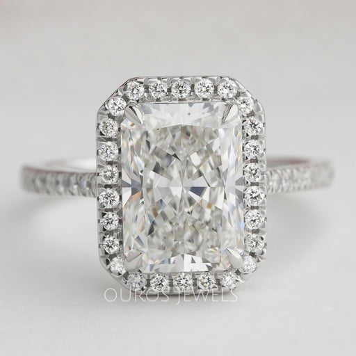 Radiant Cut Halo Solitaire Accent Engagement Ring