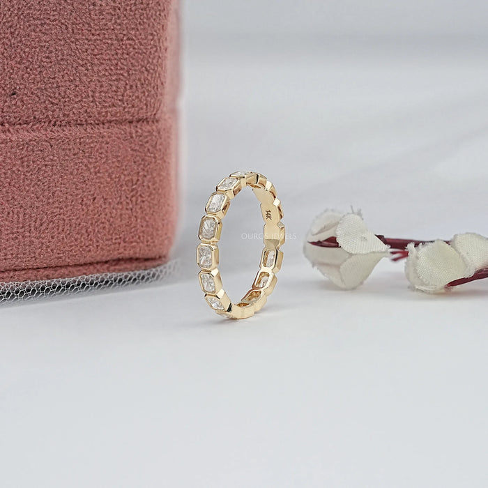 East West Radiant Diamond Bezel Wedding Band Ring