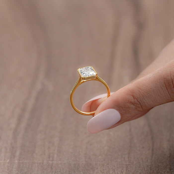 Radiant Diamond Bezel Set Engagement Ring Rings