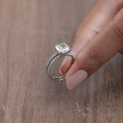 Square Radiant Cut Solitaire Accent Bridal Ring Set Rings