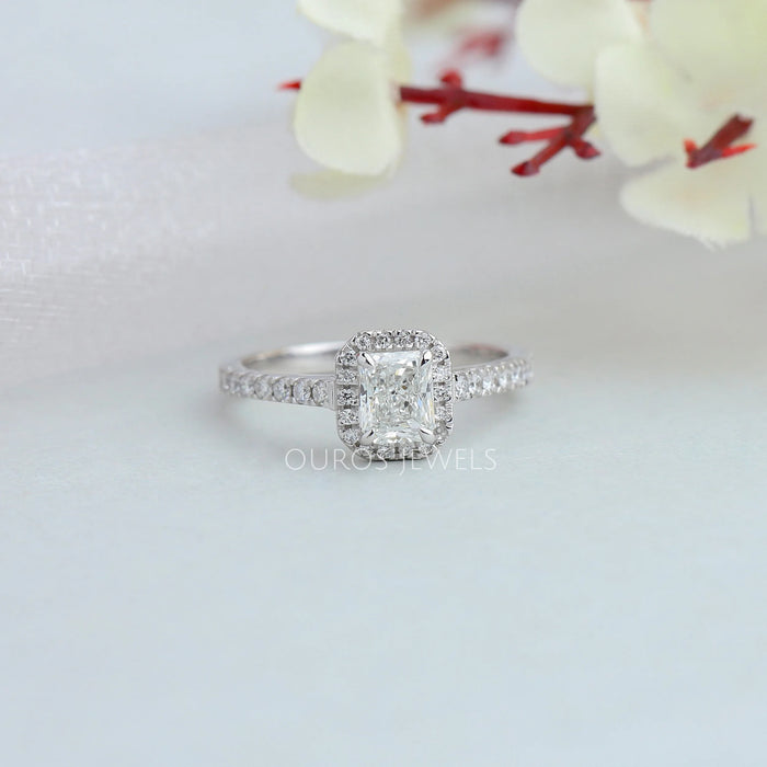 Radiant Cut Halo Solitaire  Accent Diamond  Ring