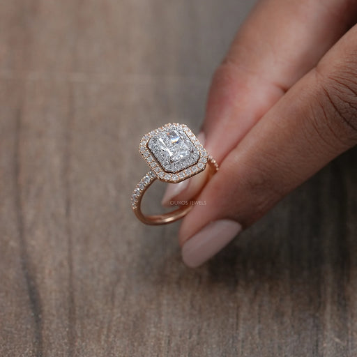 Radiant Cut Double Halo Solitaire Accent Engagement Ring Rings