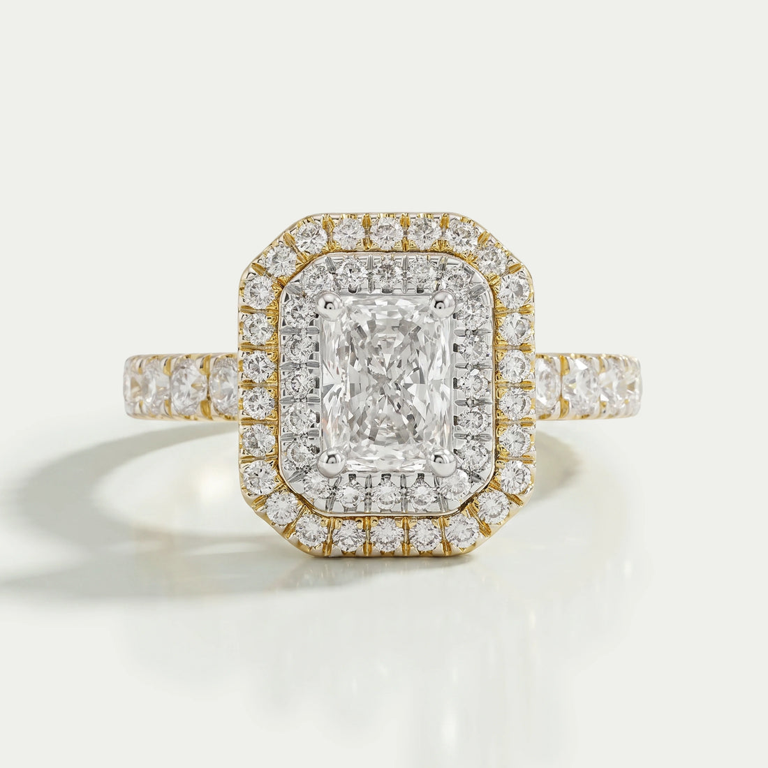 Radiant Cut Double Halo Solitaire Accent Engagement Ring Rings