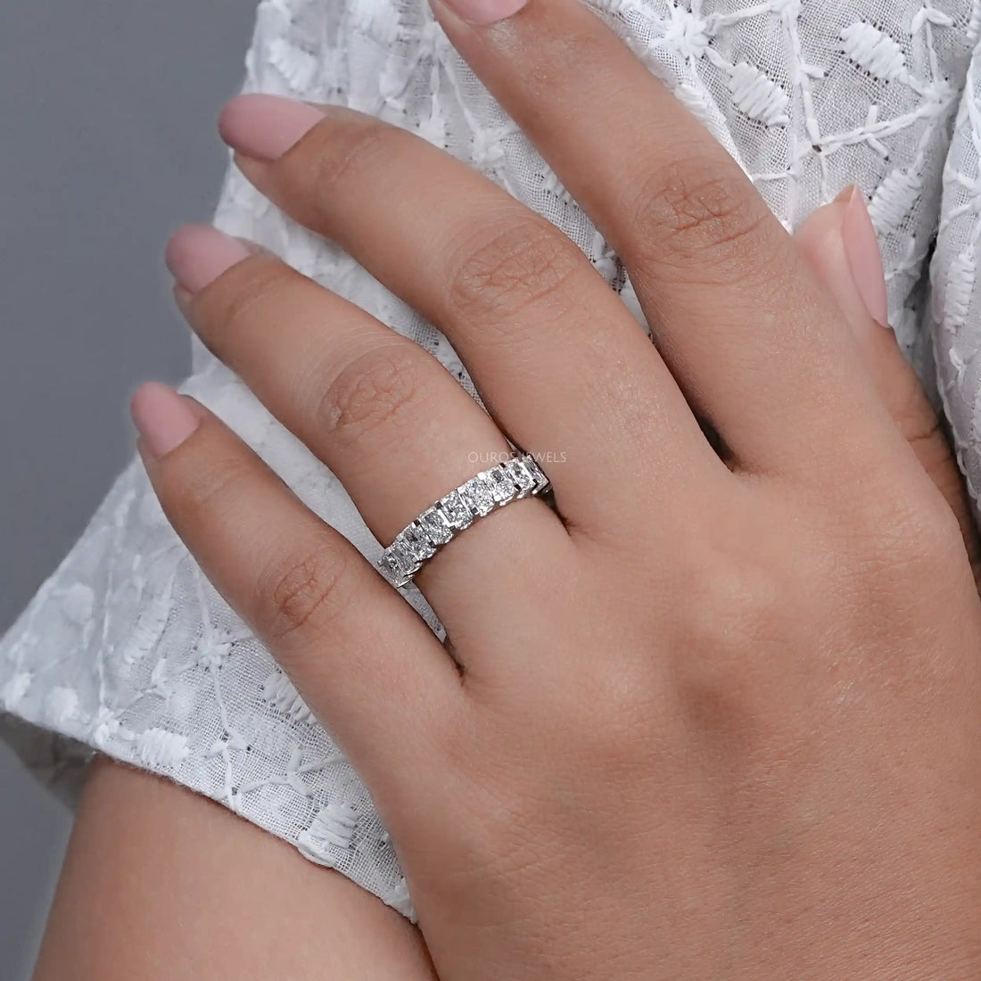 Radiant Lab Diamond Half Eternity Wedding Band Rings