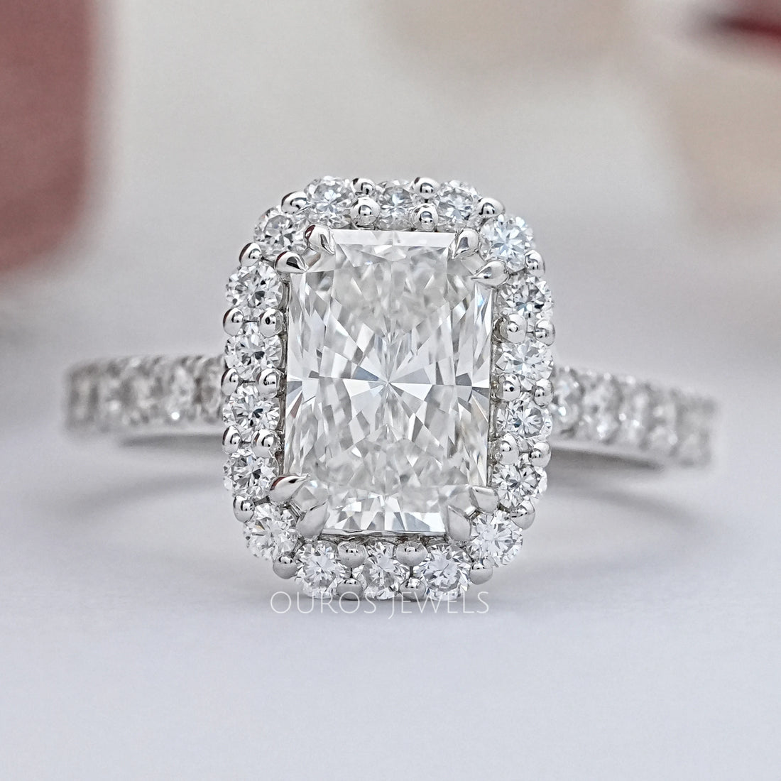 Radiant Cut Halo Lab Diamond Engagement Ring Rings