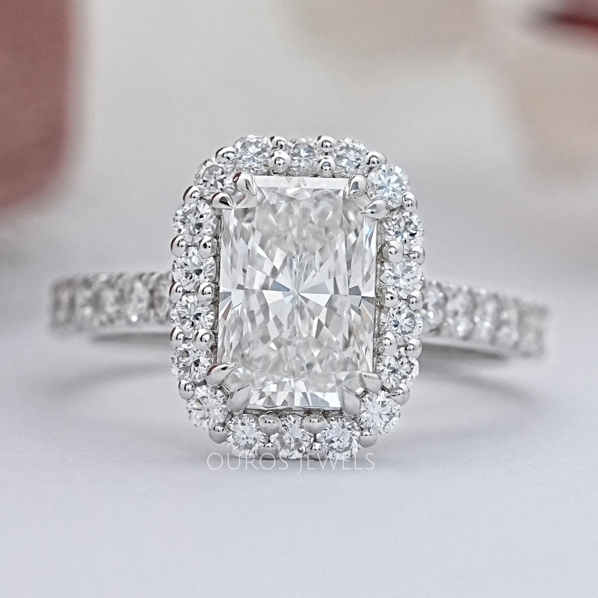 Radiant Cut Halo Lab Diamond Engagement Ring Rings