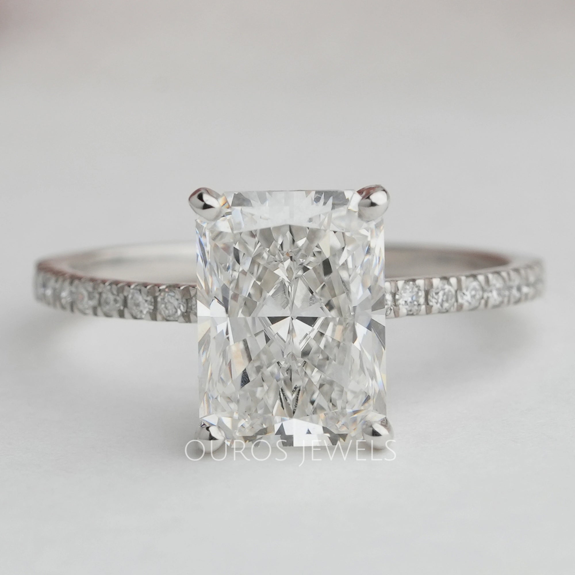 Radiant Cut Hidden Halo Solitaire Accent Engagement Ring