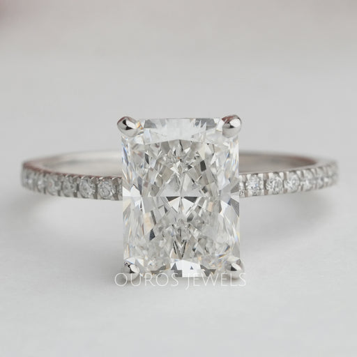 Radiant Cut Hidden Halo Solitaire Accent Engagement Ring