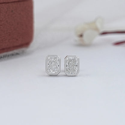 Bezel Radiant Lab Diamond Stud Earrings