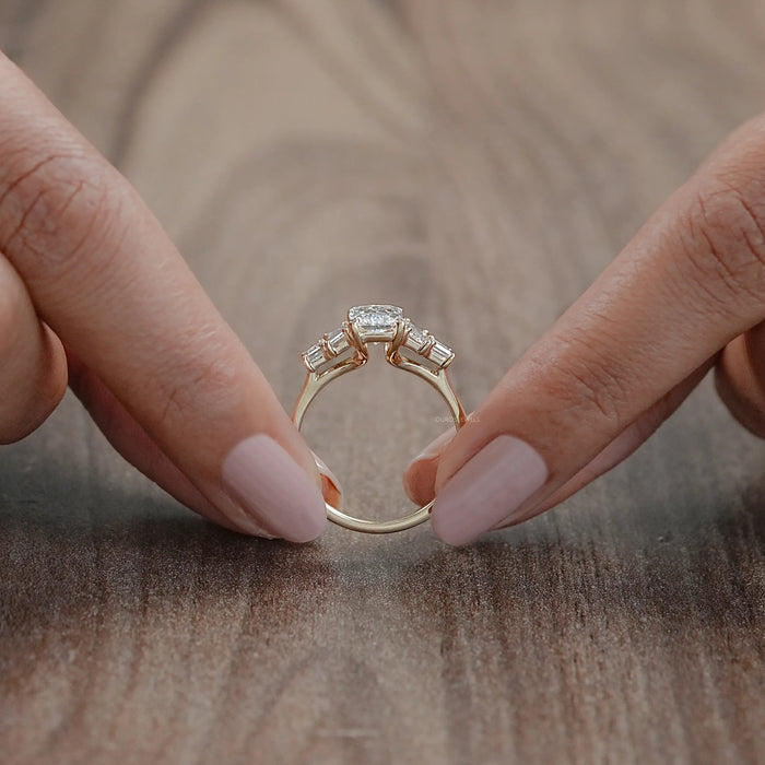 Radiant And Baguette Diamond Five Stone Engagement Ring Rings