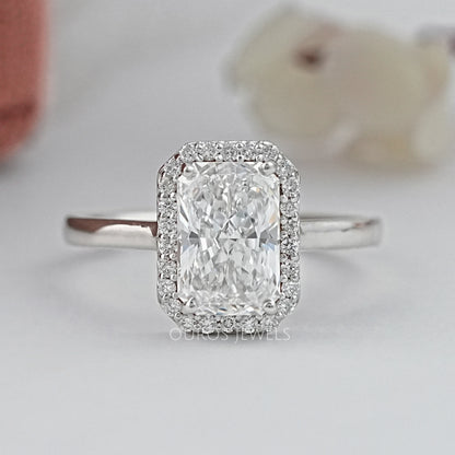 Radiant Lab Diamond Solitaire Halo Engagement Ring Rings