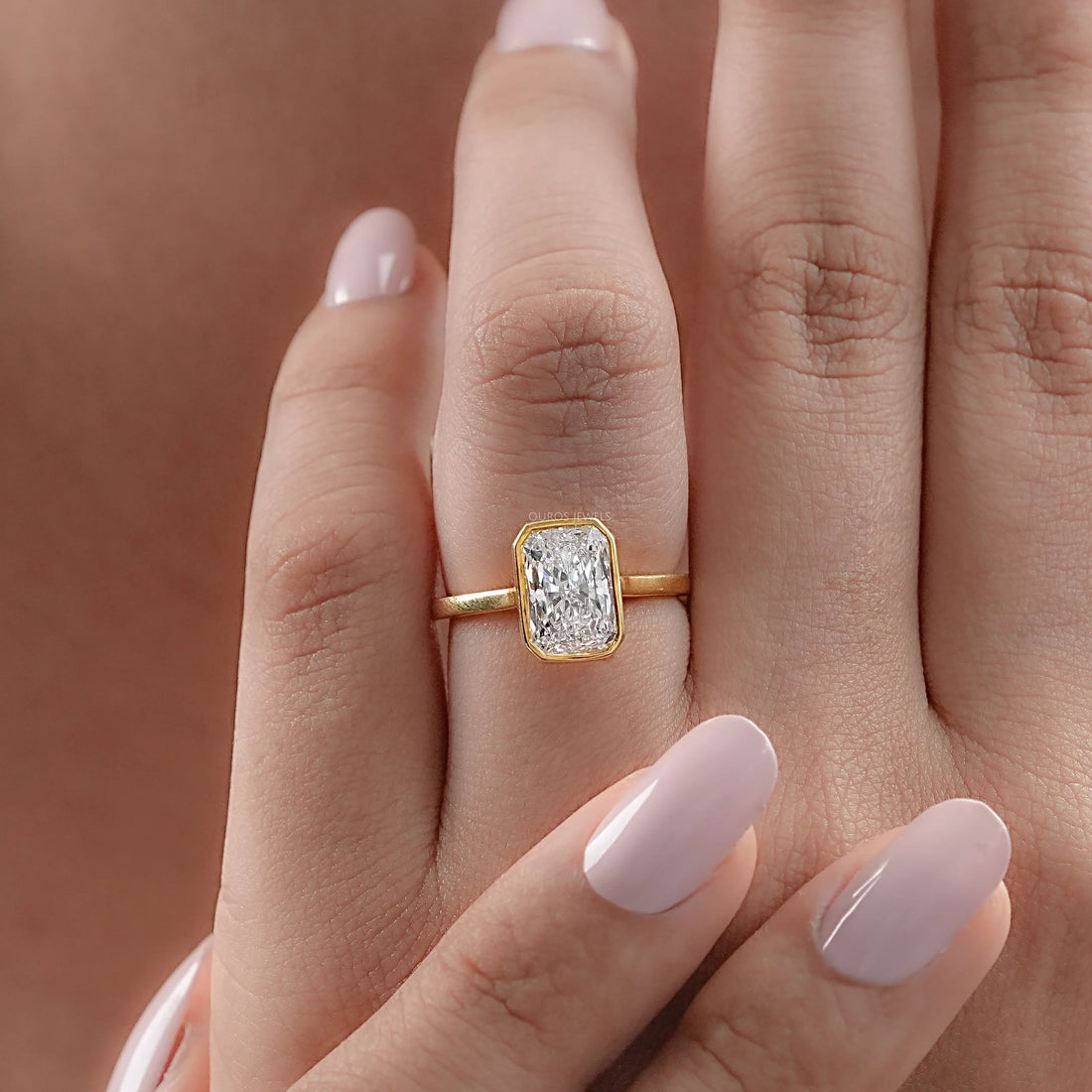 Radiant Diamond Bezel Set Engagement Ring Rings