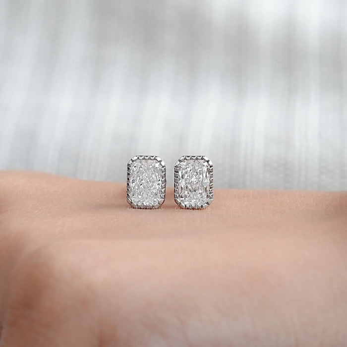 Radiant Lab Diamond Milgrain Set Stud Earrings Earrings