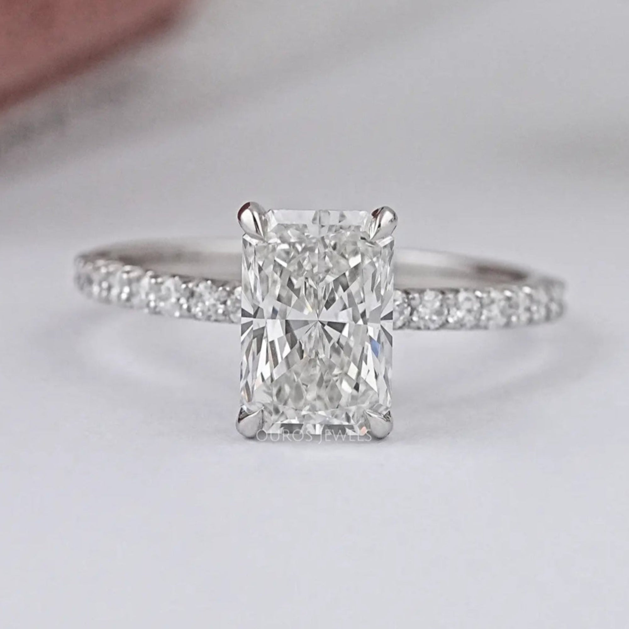 Radiant Cut Solitaire Accent Diamond Engagement Ring Rings