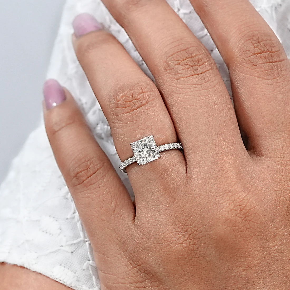 Square Radiant Lab Diamond Solitaire Accent Ring Rings