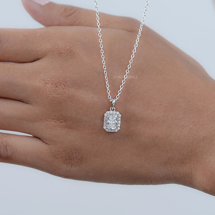 Radiant Lab Grown Diamond Halo Pendant Necklaces
