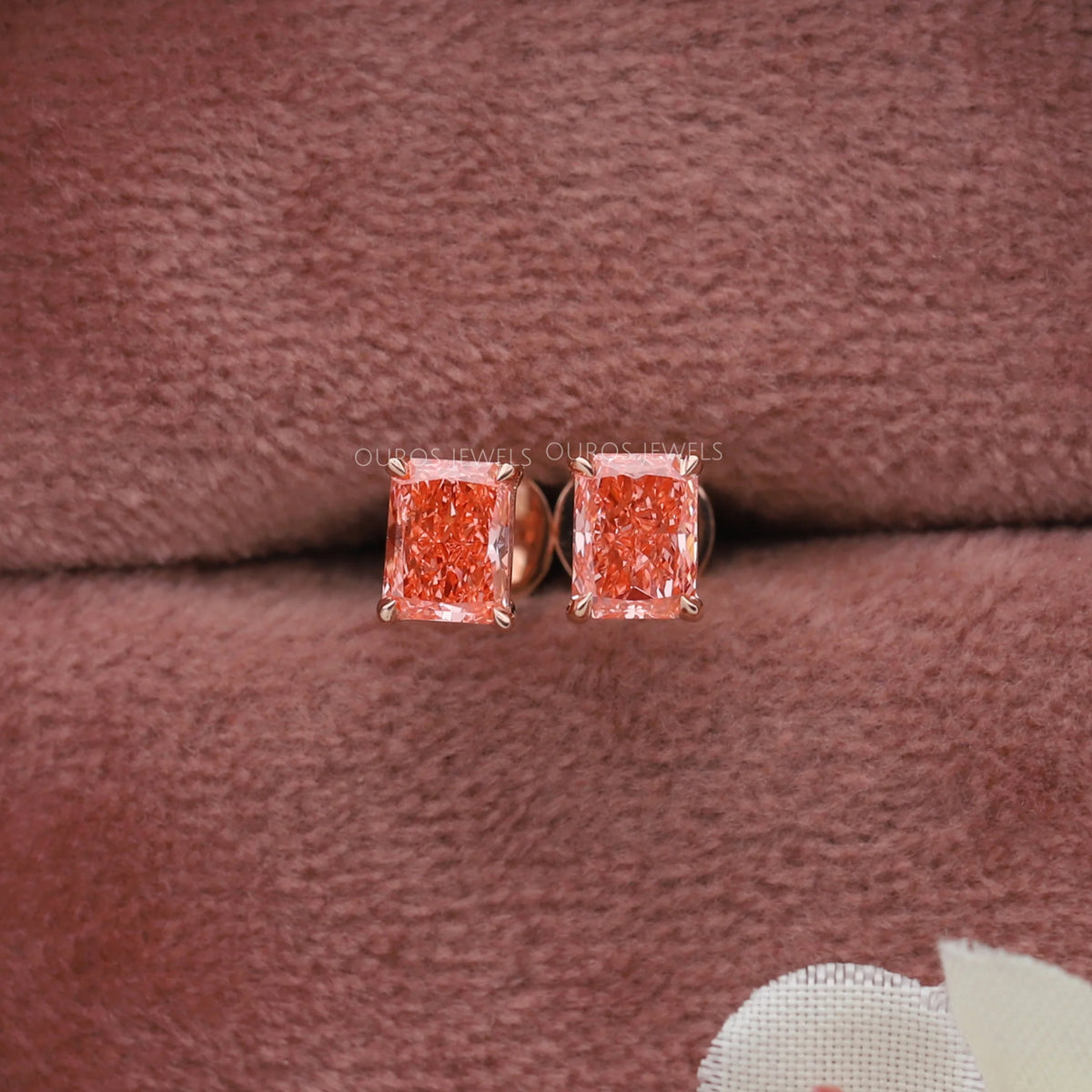 Pink Radiant Cut Lab Diamond Stud Earrings Earring