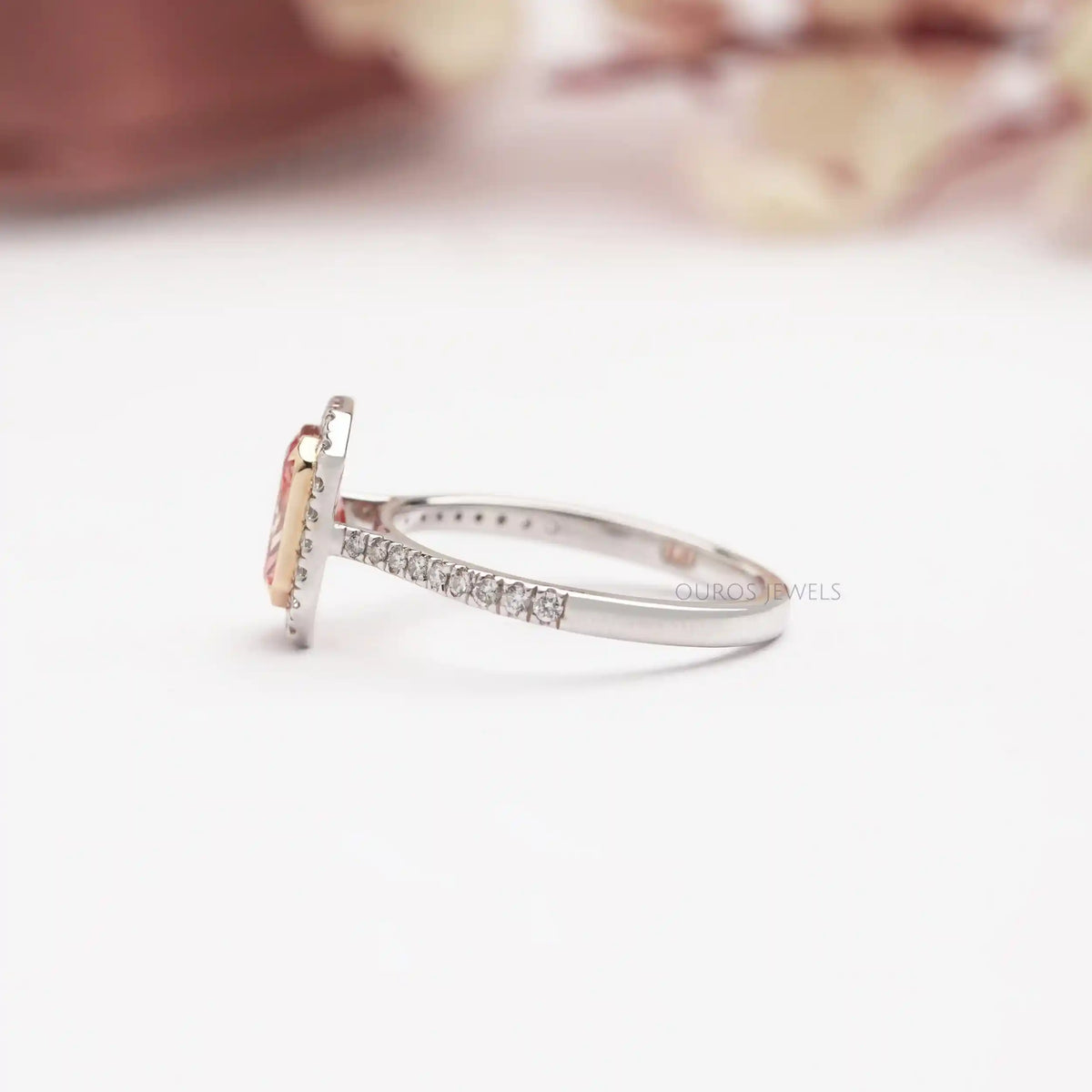 Fancy Pink Radiant Cut Halo With Accent Engagement Ring Ring