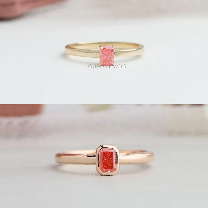 Pink Radiant  Cut Lab Grown Diamond  Solitaire  Engagement Ring