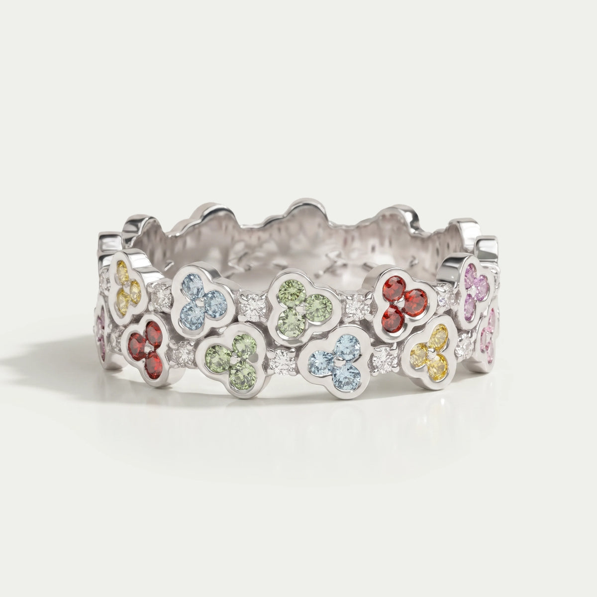 Rainbow Color Round Cut Lab Grown Diamond Wedding Band Ring