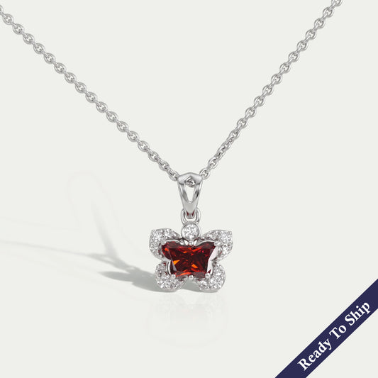 Daily Wear Red Butterfly Cut Lab Diamond Halo Pendant