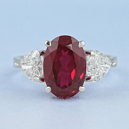 3 Stone Oval Ruby Lab Gemstone Ring Ring