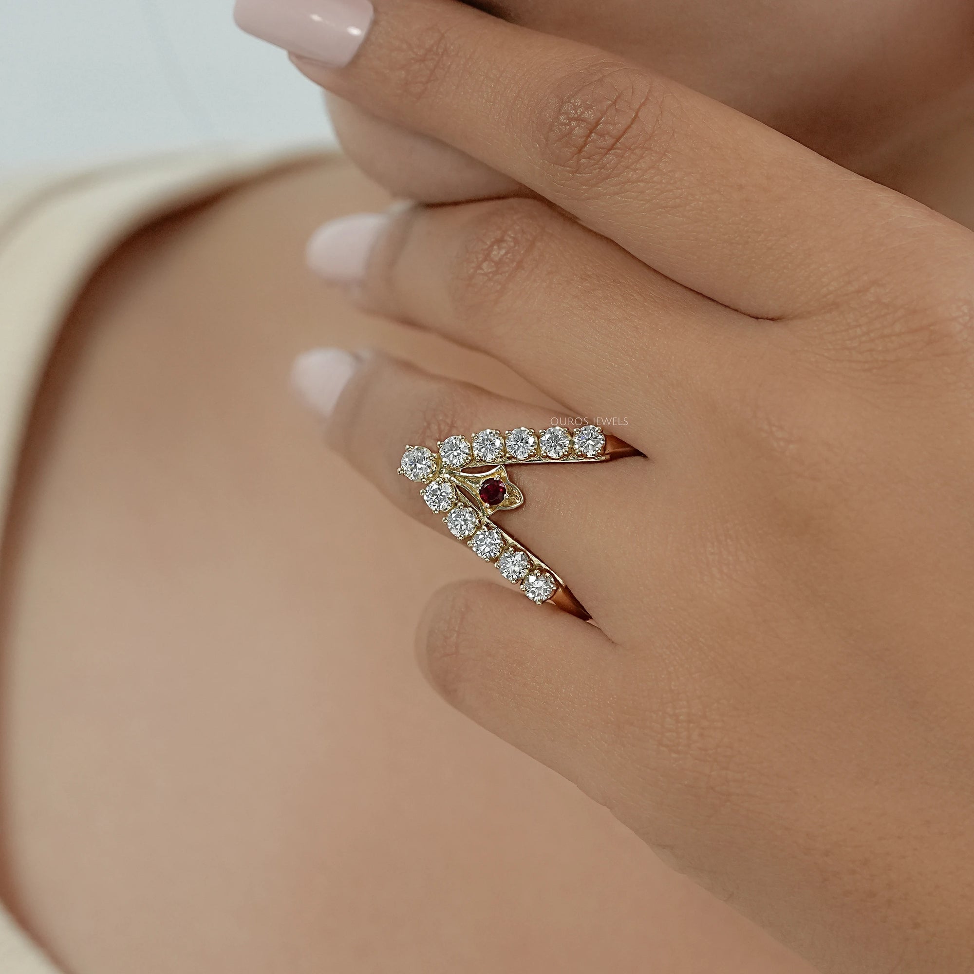 Red Ruby Round Diamond Vanki Ring