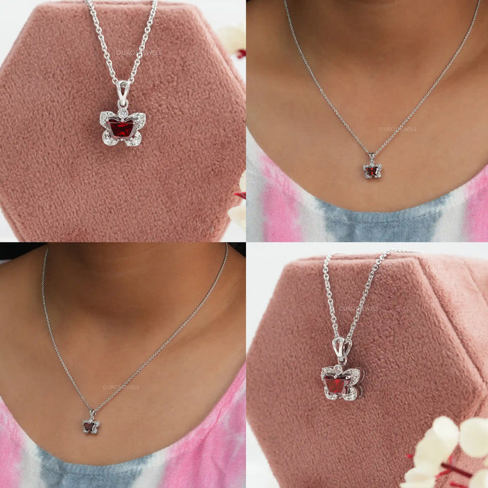[Collage Grid of Red Diamond Butterfly Cut Pendant for Her]-[Ouros Jewels]