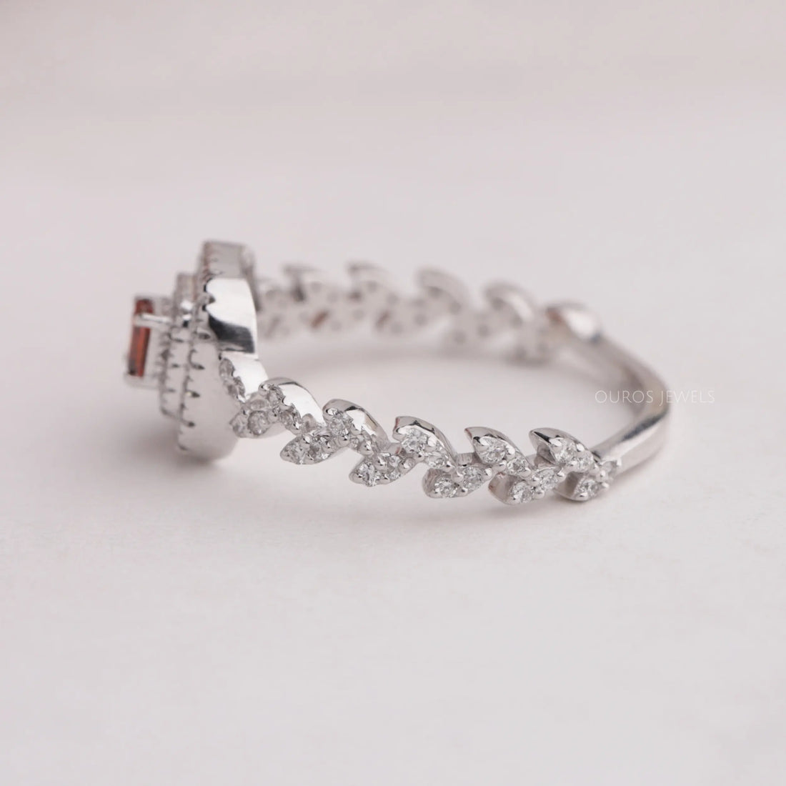 Red Princess Cut Double Halo Accent Diamond Ring