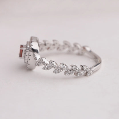 Red Princess Cut Double Halo Accent Diamond Ring