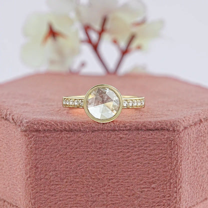 Rose Cut Round Accent Diamond Engagement Ring