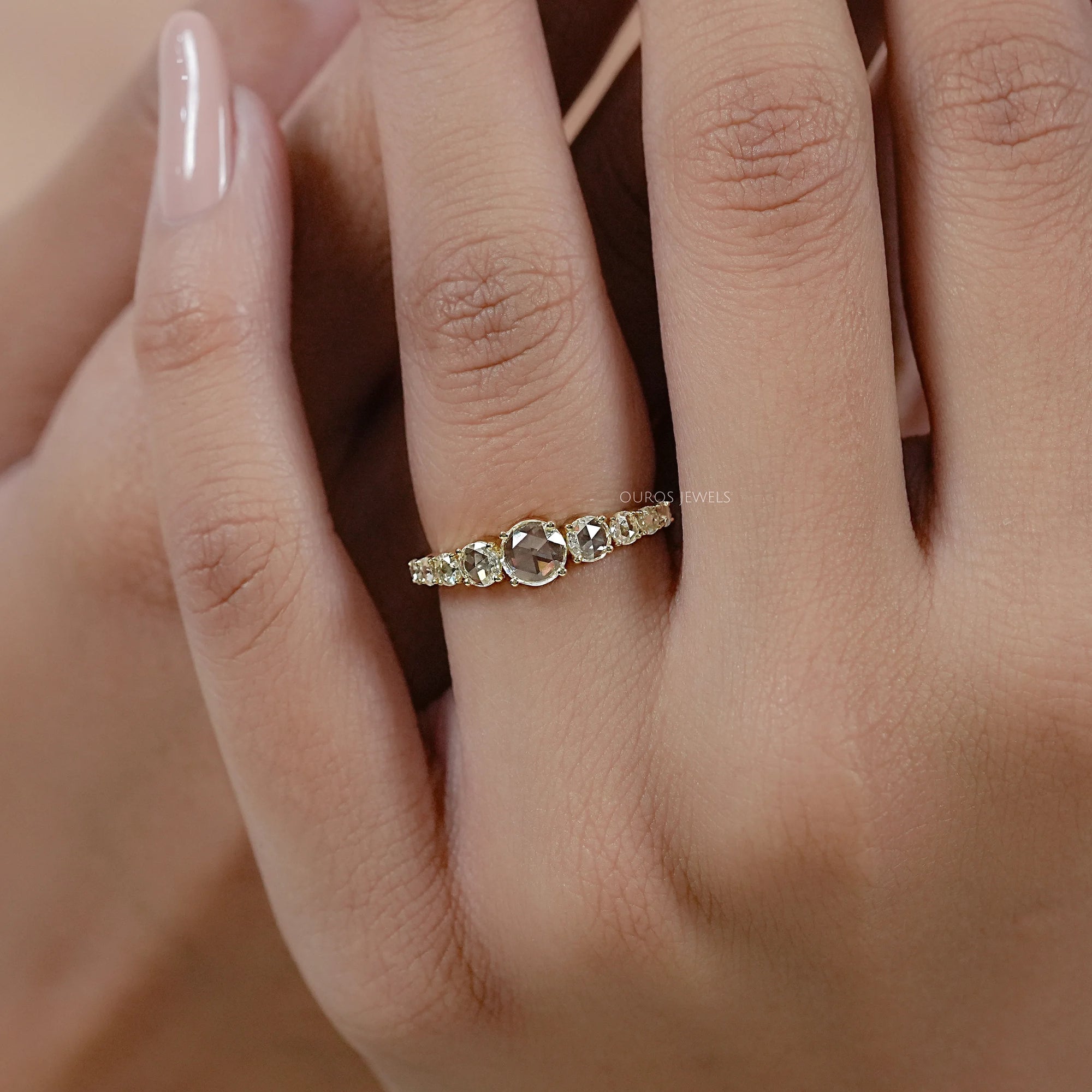 Round Rose Cut Lab Diamond Engagement Ring Ring