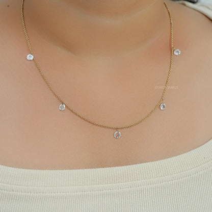 Rose Cut Round Lab Diamond Station Necklace Necklaces